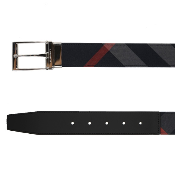 Burberry Louis Reversible Check Belt Navy Grey Size 90 / 36 New - Picture 3 of 6